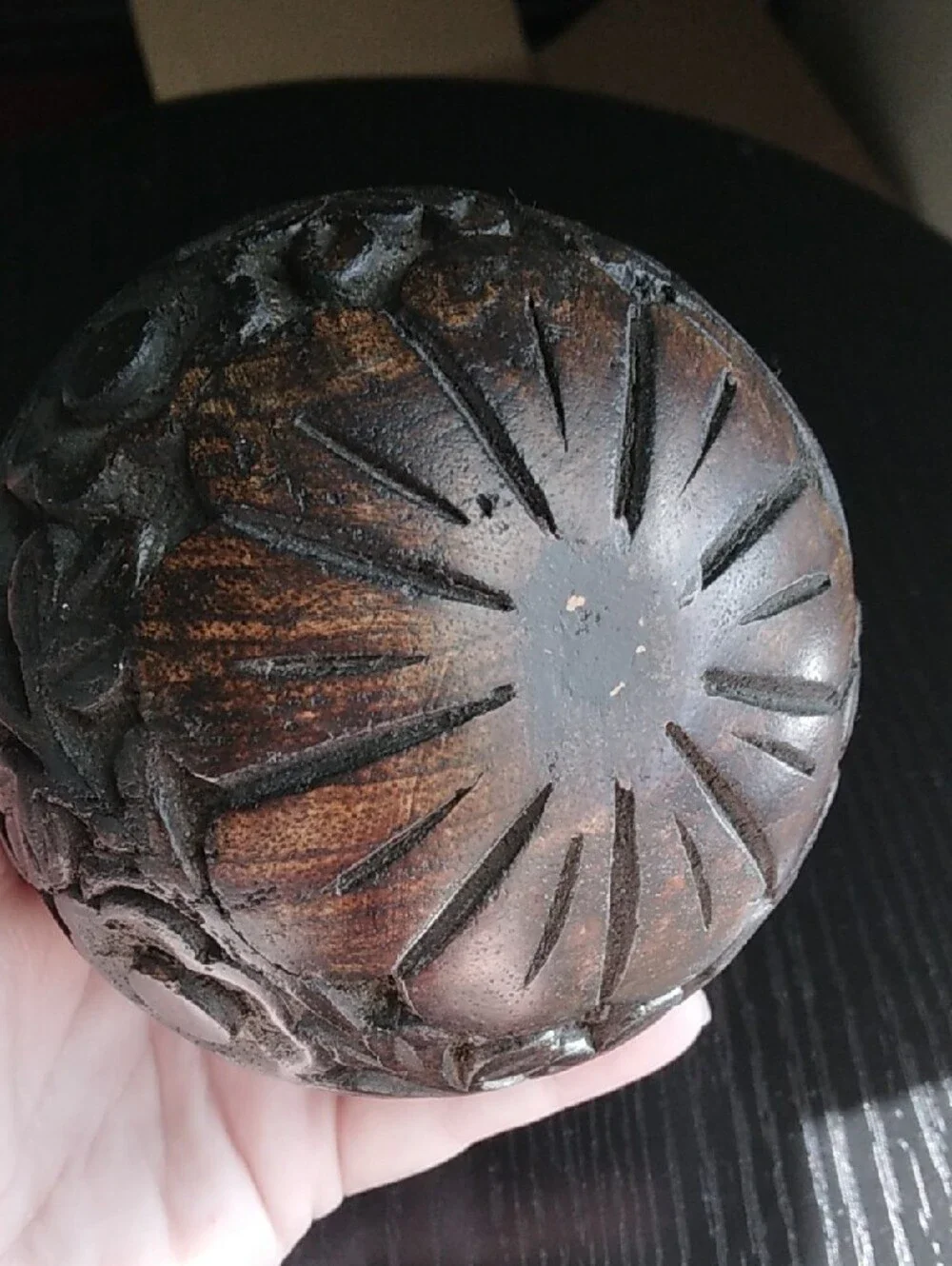 Carved Floral Decorative Wood Sphere